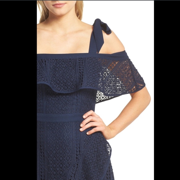 NWT Chelsea28 Tie Strap Lace Mix Dress Navy Sapphire [ SZ XS ]‎ - Picture 2 of 6